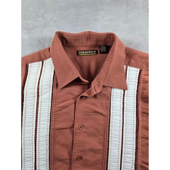 Cubavera Shirt Mens 2XL XXL Striped Camp Button Up Short Sleeve Rayon *Read - Picture 1 of 8